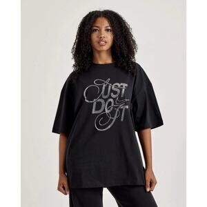 Nike Womens Black Oversized Fit T-Shirt W/Rhinestone "Just Do It" Graphic L